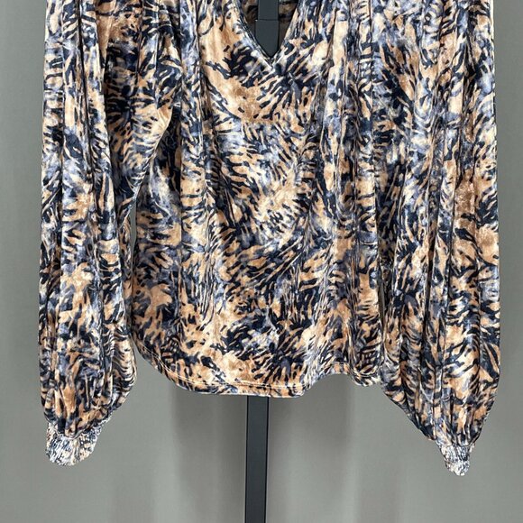 Free People Shirt Womens Large blue orange velour balloon sleeve boho casual - Picture 3 of 9